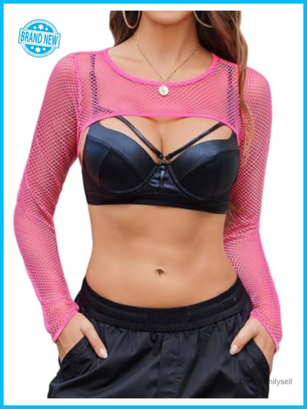 Women's Sheer Fishnet Long Sleeve Crop Top Mesh Mock Neck Blouse
